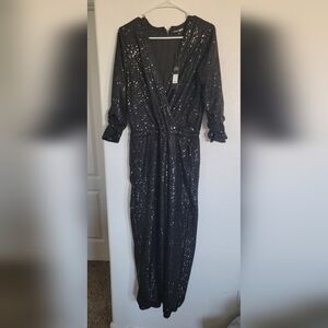 Fashion Nova Black Sequin Jumpsuit Glamorous Evening Wear